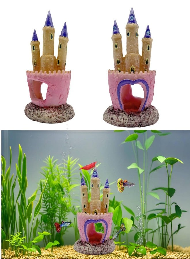 Odebyata Small Cartoon Aquarium Castle Decor, Mini Cute Pink Castle Hide Cave Hideouts for Small Fishes Shrimp Crab Fish Larvaes Cichlid, Princess Style Castles Statue Birthday Party Table Decor - 11 x 8 cm - Image 4